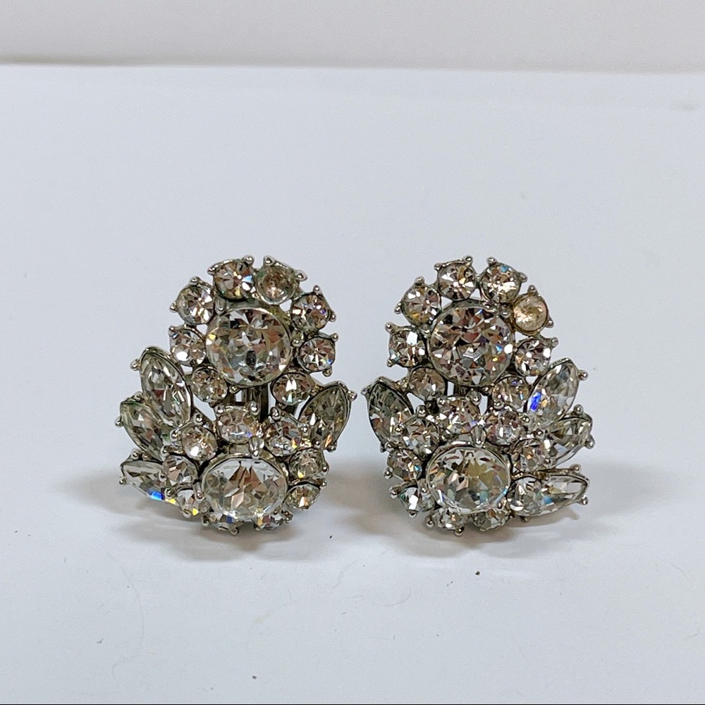 Vintage Crown Trifari Rhinestone Clip Earrings